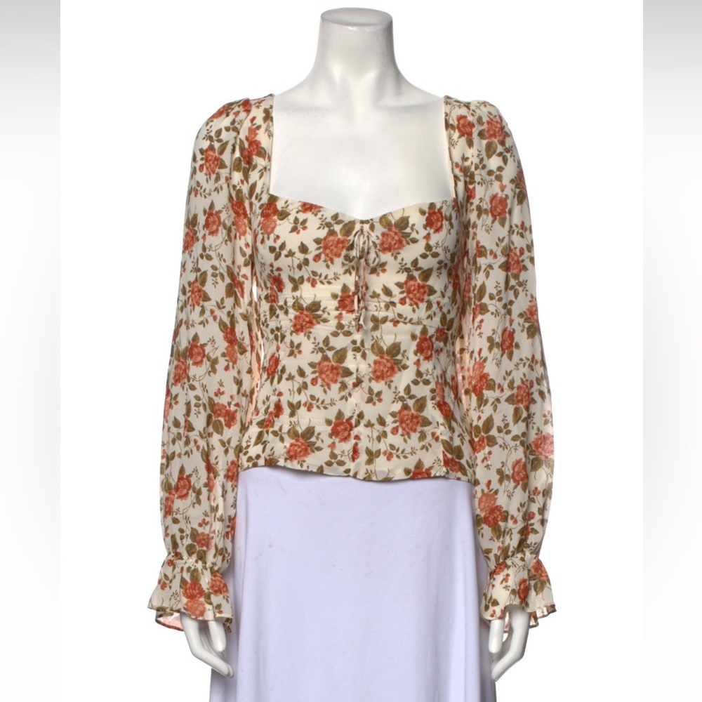 Reformation Floral Blouse - Cream and Red
